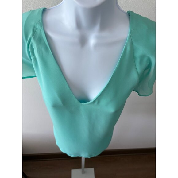 Flutter Sleeve Top Large Mint Green V-Neck Back Tie Coquette Preppy Soft Girl - Picture 6 of 13